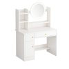Kozmetický stolík s LED zrkadlom – viacero úložných priestorov a priestranná doska, biela farba, 80 x 40 x 128 cm