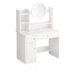 Toaletný stolík so zrkadlom – Úložný priestor s viacerými oddielmi a priestranná doska, biely, 80 × 40 × 128 cm Toaletný stolík so zrkadlom – Úložný priestor s viacerými oddielmi a priestranná doska, biely, 80 × 40 × 128 cm