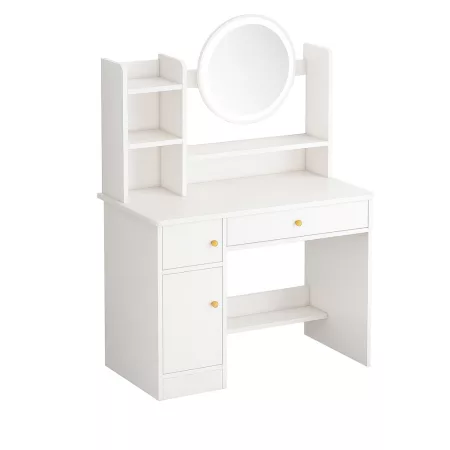 Toaletný stolík so zrkadlom – Úložný priestor s viacerými oddielmi a priestranná doska, biely, 80 × 40 × 128 cm Toaletný stolík so zrkadlom – Úložný priestor s viacerými oddielmi a priestranná doska, biely, 80 × 40 × 128 cm