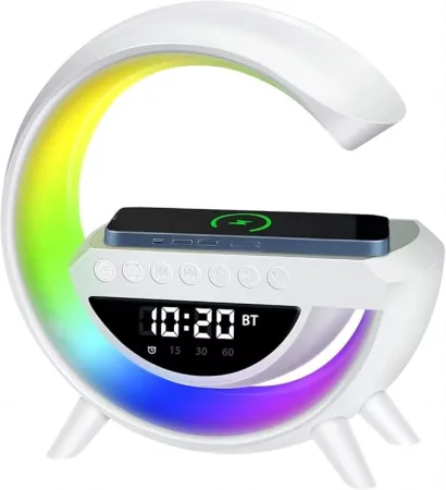 Mini multimediálny reproduktor s Bluetooth, bezdrôtová nabíjacia podložka, budík, RGB LED lampa Mini multimediálny reproduktor s Bluetooth, bezdrôtová nabíjacia podložka, budík, RGB LED lampa