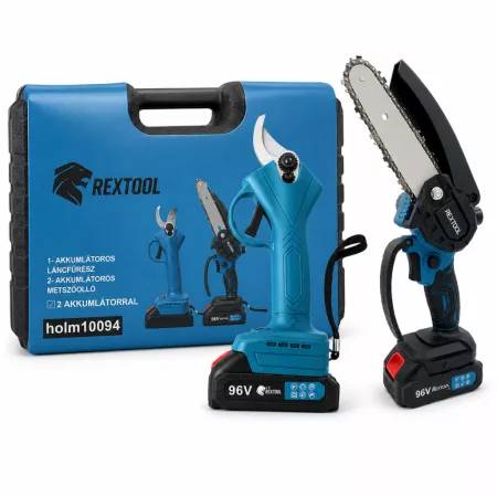 Rextool nožnice na strihanie s dvoma akumulátormi a pílka – 2-dielna sada Rextool nožnice na strihanie s dvoma akumulátormi a pílka – 2-dielna sada