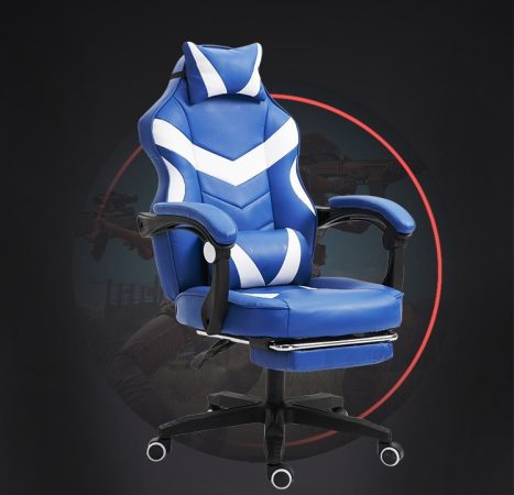 Gamer stolička s podnožkou -biela, modrá