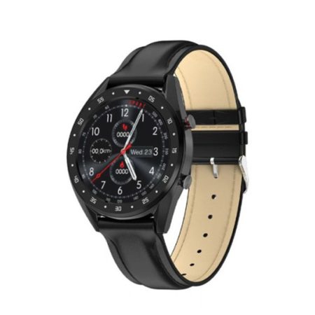 L7 inteligentné hodinky s čierným koženým remienkom