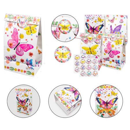 48-kusová Motýlia darčeková párty sada – Darčekové vrecúška, kľúčenky, náramky a nálepky