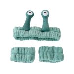   Plyšová kozmetická čelenka – Slimák – roztomilá, pružná čelenka na umývanie tváre a starostlivosť o pleť + 2 ks náramkov