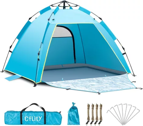 Cflity Pop Up plážový stan - pre 1-2 osoby, automatický, ochrana UV50+ 160 × 140 × 120 cm