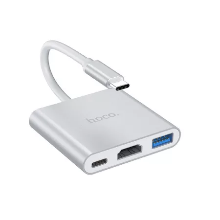 Adaptér Type-C 3 v 1 s konektormi USB 3.0, HDTV a PD 2.0 pre rýchle nabíjanie Adaptér Type-C 3 v 1 s konektormi USB 3.0, HDTV a PD 2.0 pre rýchle nabíjanie