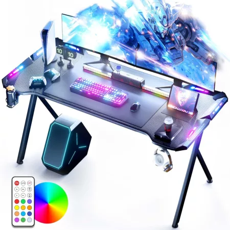 Dowinx RGB herný stôl 140×60 cm – čierny, s držiakom na pohár, držiakom na slúchadlá a diaľkovým ovládaním Dowinx RGB herný stôl 140×60 cm – čierny, s držiakom na pohár, držiakom na slúchadlá a diaľkovým ovládaním