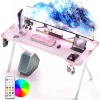 Dowinx RGB herný stôl 120×60 cm – ružový, s držiakom na pohár, držiakom na slúchadlá a diaľkovým ovládaním Dowinx RGB herný stôl 120×60 cm – ružový, s držiakom na pohár, držiakom na slúchadlá a diaľkovým ovládaním