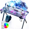 Počítačový stôl Dowinx RGB Gamer, 120 × 60 cm, čierny – držiak na poháre, držiak na slúchadlá, diaľkový ovládač Počítačový stôl Dowinx RGB Gamer, 120 × 60 cm, čierny – držiak na poháre, držiak na slúchadlá, diaľkový ovládač