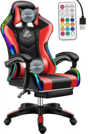 Likeregal 920 červené herné kreslo s opierkou na nohy ,s RGB podsvietením a masážnou funkciou
