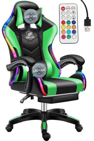 Likeregal 920 zelené herné kreslo s opierkou na nohy ,s RGB podsvietením a masážnou funkciou