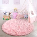  Fluffy Okrúhly huňatý ružový koberec s priemerom 60 cm
