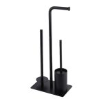   Stojan na toaletný papier a držiak WC kefy – čierny, nehrdzavejúca oceľ