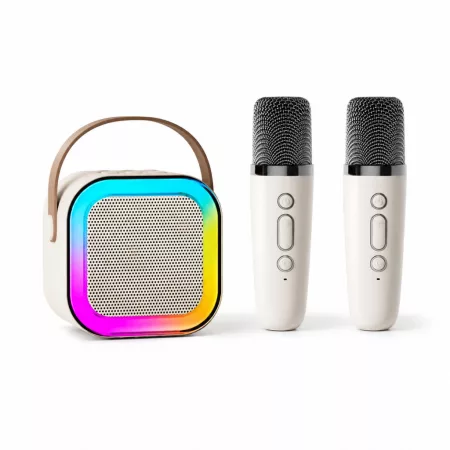 Prenosný RGB Bluetooth karaoke reproduktor s 2 bezdrôtovými mikrofónmi Prenosný RGB Bluetooth karaoke reproduktor s 2 bezdrôtovými mikrofónmi