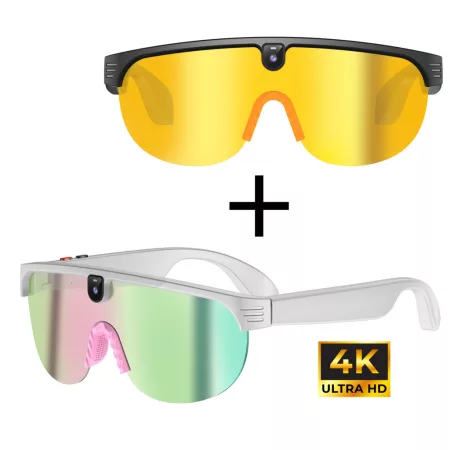 AI inteligentné okuliare s 8 MP kamerou a open-ear zvukom – HD 1080p video, preklad v reálnom čase, vymeniteľné polarizované šošovky na šport a cestovanie, ružové