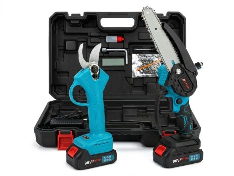 Sada akumulátorovej reťazovej píly na konáre a nožníc na strihanie PSteel s dvoma akumulátormi – 96 V