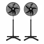   Sada 2 ks 18-palcových stojacích ventilátorov – s 5 lopatkami, 3 rýchlostnými stupňami, nastaviteľná výška 104–132 cm, čierna