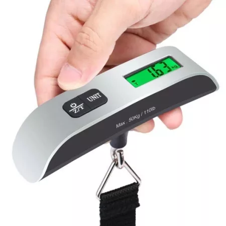 Digitálna váha na kufre s LCD displejom, 50 kg, strieborná a čierna Digitálna váha na kufre s LCD displejom, 50 kg, strieborná a čierna